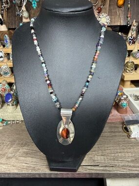 Jay King Multicolor Bead Necklace with Brown Teardrop Pendant